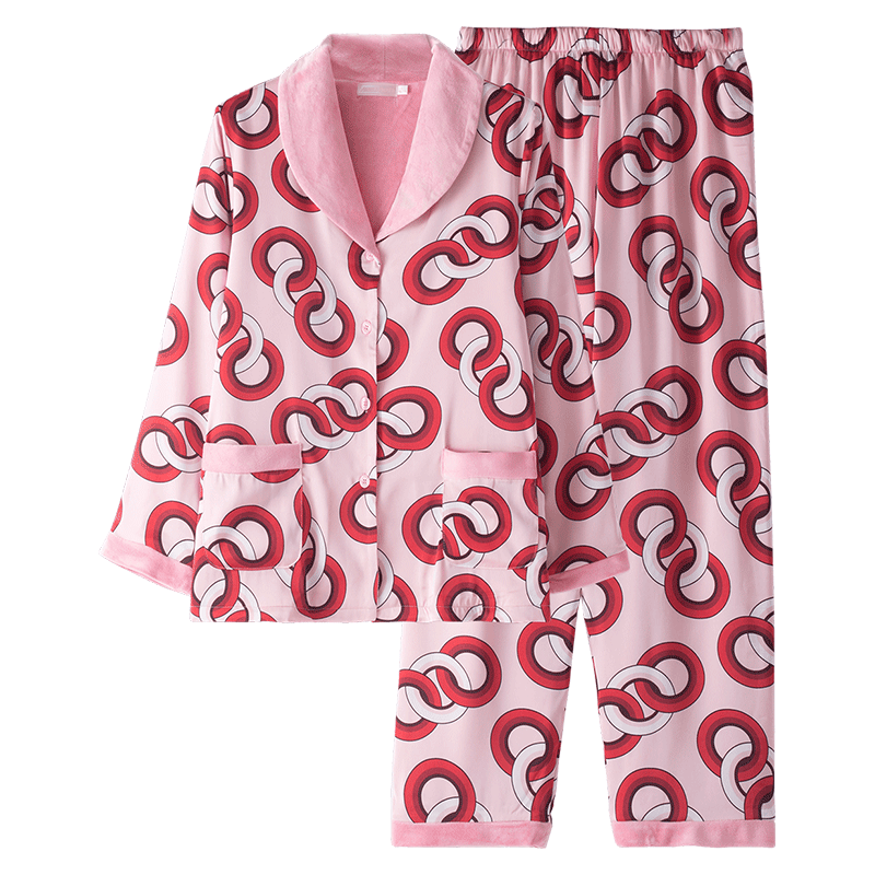 花雨伞珊瑚绒睡衣女冬季加厚加绒女士时尚印花家居服套装大码睡衣