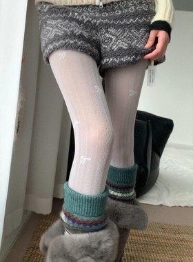 秋冬款条纹撞色蝴蝶结连裤袜女复古镂空高级感百搭显瘦防勾丝袜裤