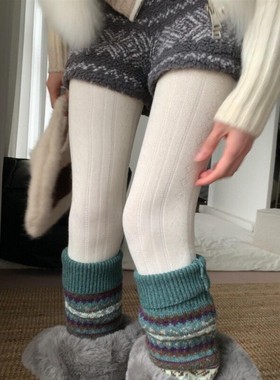 秋冬季厚款连裤袜微压显瘦不掉档菱格条纹JK洛丽塔奶白色打底袜女