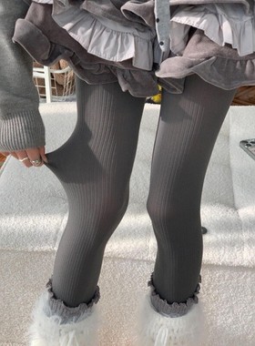 哑光螺纹灰色连裤袜打底裤竖条纹无压奶咖色春秋弹力显瘦裤纯色