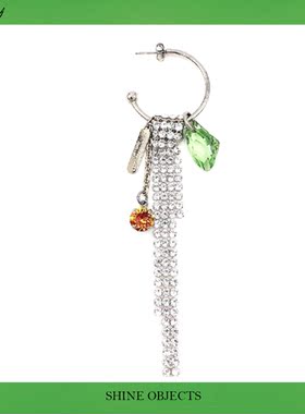 TPISY现货 JUSTINE 单只圆形流苏水钻绿水晶气质耳坠长款耳环