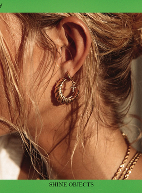 （TPISY现货）CENDRE.CO欧美轻简约麻花几何条纹开口金色耳圈耳环