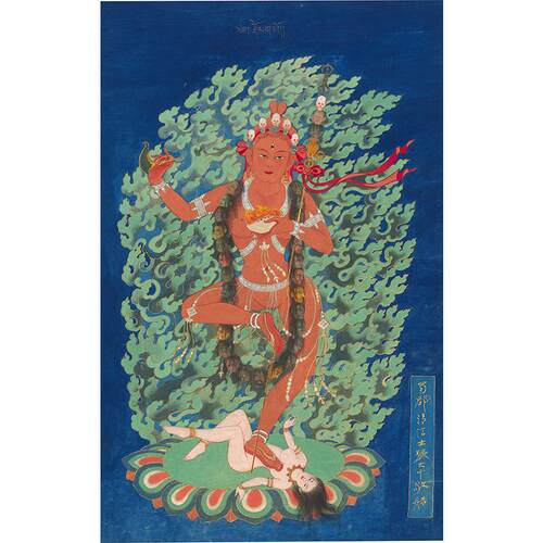 1:1张大千西藏空行母唐卡佛像观音国画艺术微喷古代名画复制品
