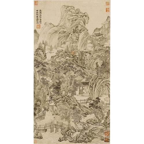 名画复制品谢时臣仿王蒙山水图水墨山水画国画艺术微喷临摹装饰画