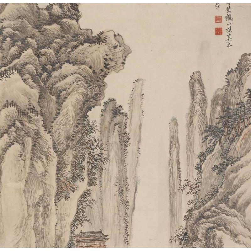 清 王翚 仙山楼阁图 四王工笔写意建筑山水画微喷装饰画学习画稿