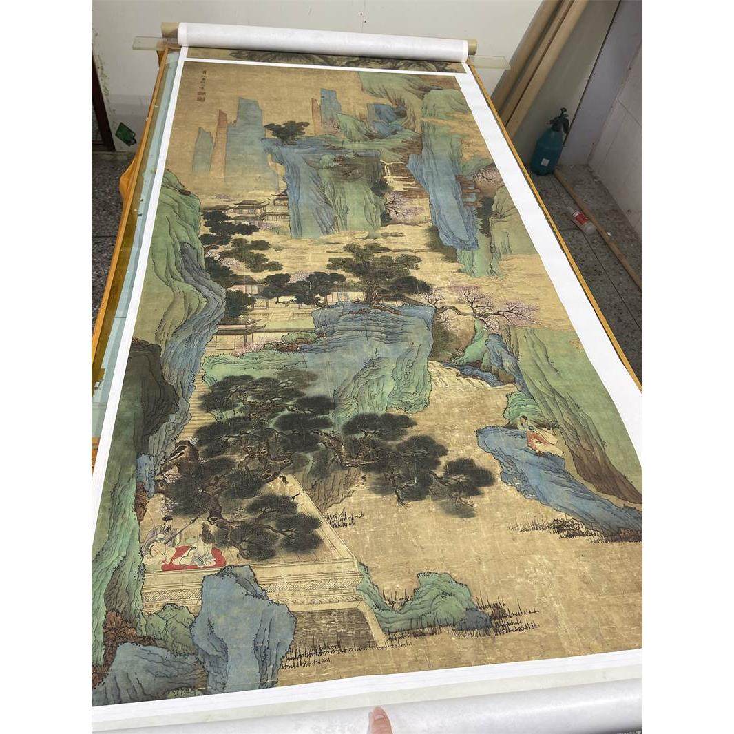 清 吕焕成 春山听阮图 文人听琴青绿山水画宣纸微喷临摹仿古挂轴