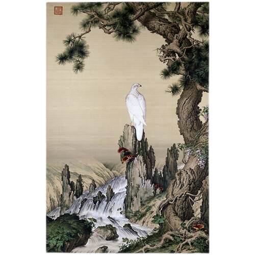 古代名画复制郎世宁嵩献英芝国画工笔画鹰艺术微喷复古字画装饰画