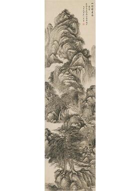 高清明代王翚山窗读书图国画细密繁复风格山水画艺术微喷装饰画
