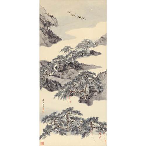名画复制品屈兆麟松寿图工笔画山水画国画挂画艺术微喷临摹装饰画