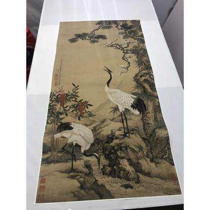 清 沈铨松梅双鹤图 仿古花卉动物国画立轴真迹高清微喷复制装饰画