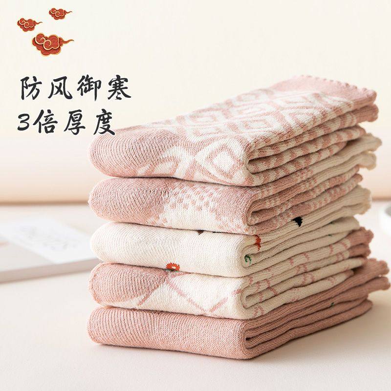 5双女加绒加厚卡通中筒袜