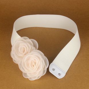 韩版 弹力松紧腰封款 百搭连衣裙裤 饰衬衫 带腰带网莎花朵女士装 时尚