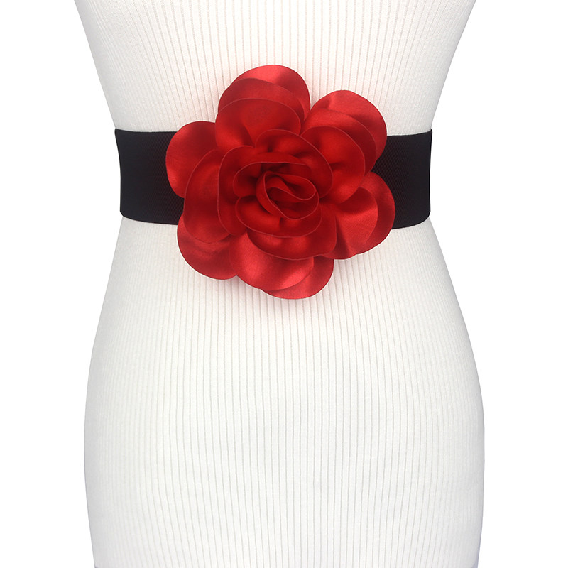 2024时尚百搭衬衫花朵腰封拉丁舞配件连衣裙腰带弹力松紧腰带红色