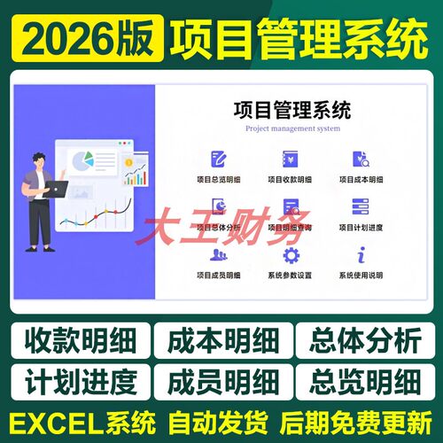 009多项目管理系Excel表格系统计划进度成本收款成员明细分析图