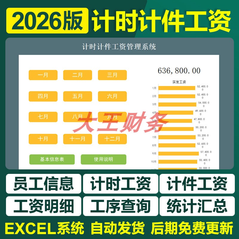 124计时计件工资管理excel表格系统车间计件工资计算钟点工结