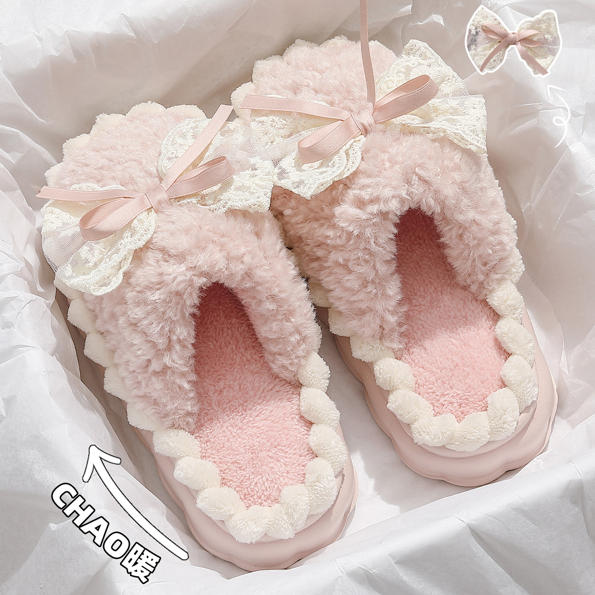 蝴蝶结棉拖鞋女款秋冬季24年新款