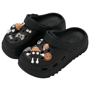 黑色洞洞鞋女款2026新款夏季外穿踩屎感厚底防滑防臭eva包头拖鞋