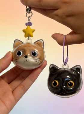 可爱小猫咪猫毛收纳挂件创意透明猫毛存放收纳盒宠物毛球球焊锡丝