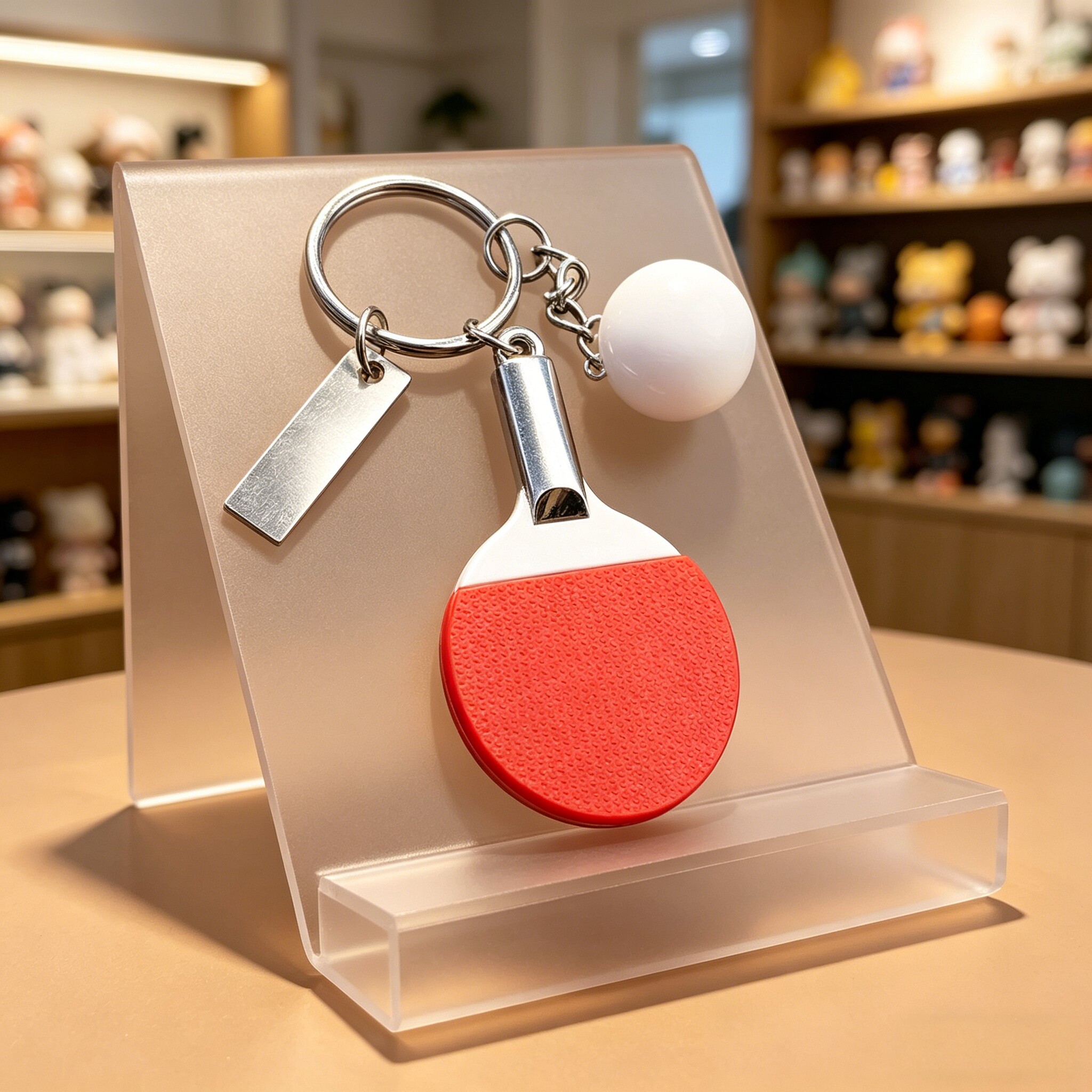 迷你仿真乒乓球拍钥匙扣挂件创意体育运动纪念品新年红色礼品