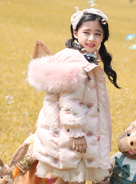 女童羽绒服中长款2025新款冬季中大儿童洋气加厚刺绣甜美童装外套