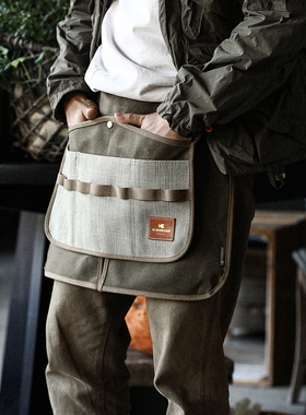 胡椒盐拼配油蜡布多口袋半身围裙露营咖啡厅烘焙花艺工装工作服