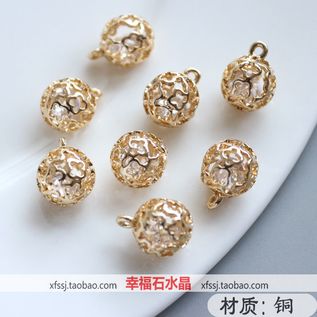 镂空锆石 圆球吊坠 铜镀保色金饰品配件 手工diy发簪耳环发饰材料