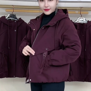 女派克减龄外套 保暖纯色大码 25年秋冬新款 加绒短上衣帽款