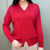 时尚 休闲中年妈妈气上衣纯色大码 针织减龄短款 2025新款 女上衣小衫