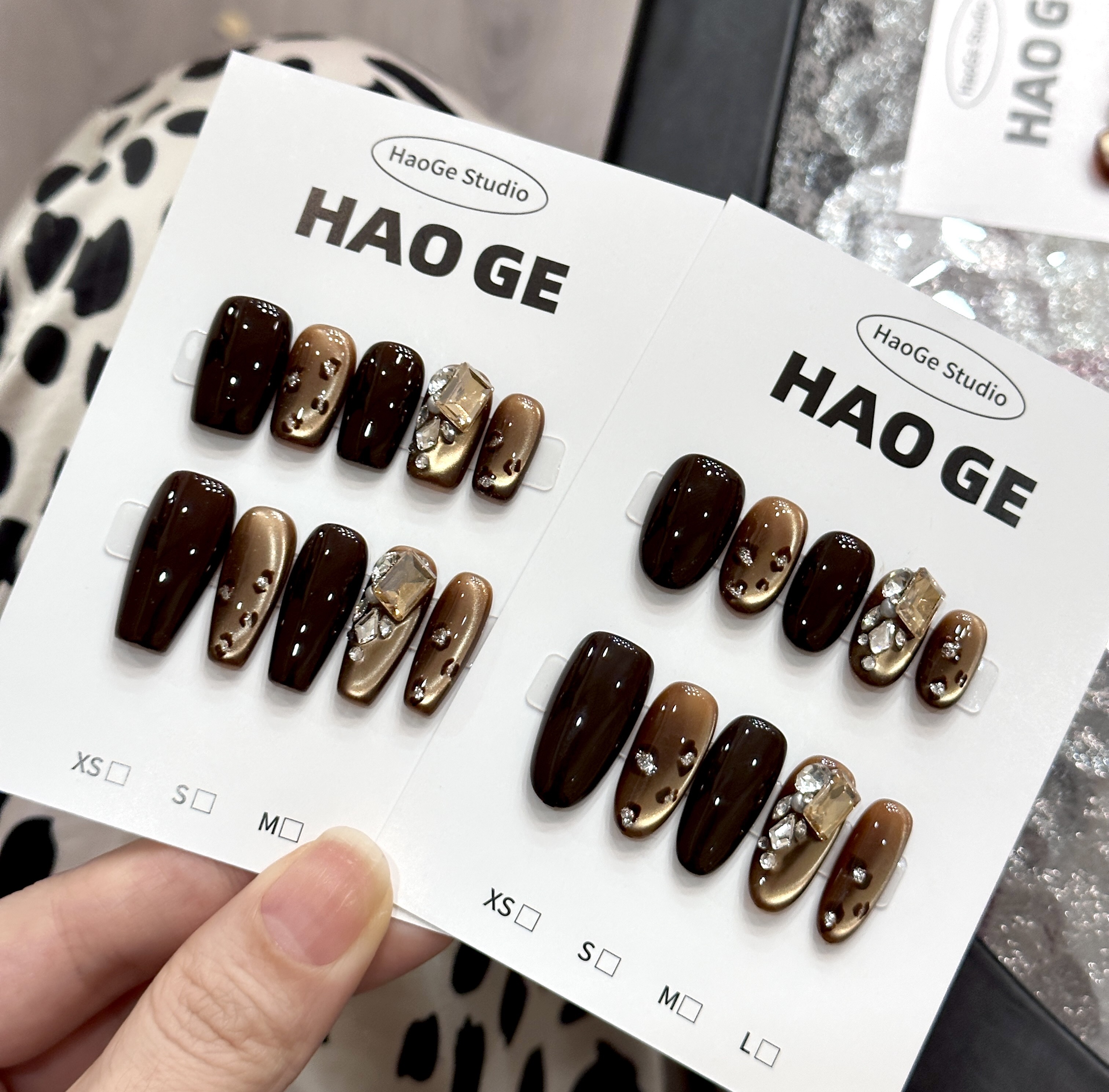 【金棕滴露】手工穿戴甲秋冬色系美拉德美甲显白款美甲