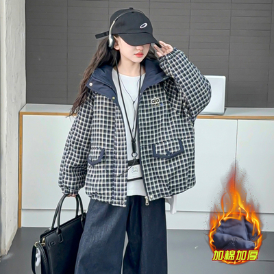 儿童棉袄2025新款冬装洋气棉服女童棉衣外套冬季加厚格子女孩大童