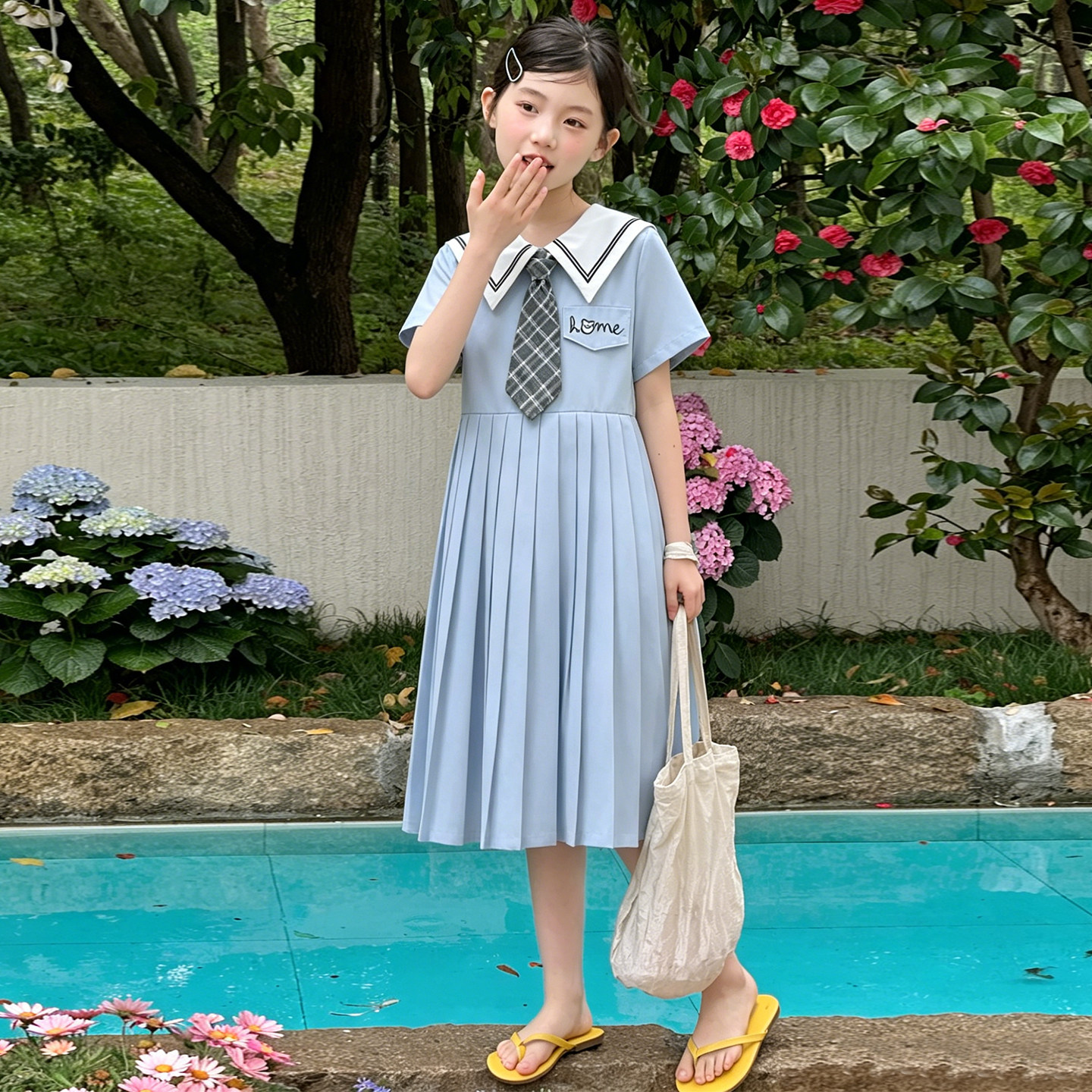女童连衣裙夏季小女孩裙子2026新款儿童雪纺连身裙学院风百褶裙装