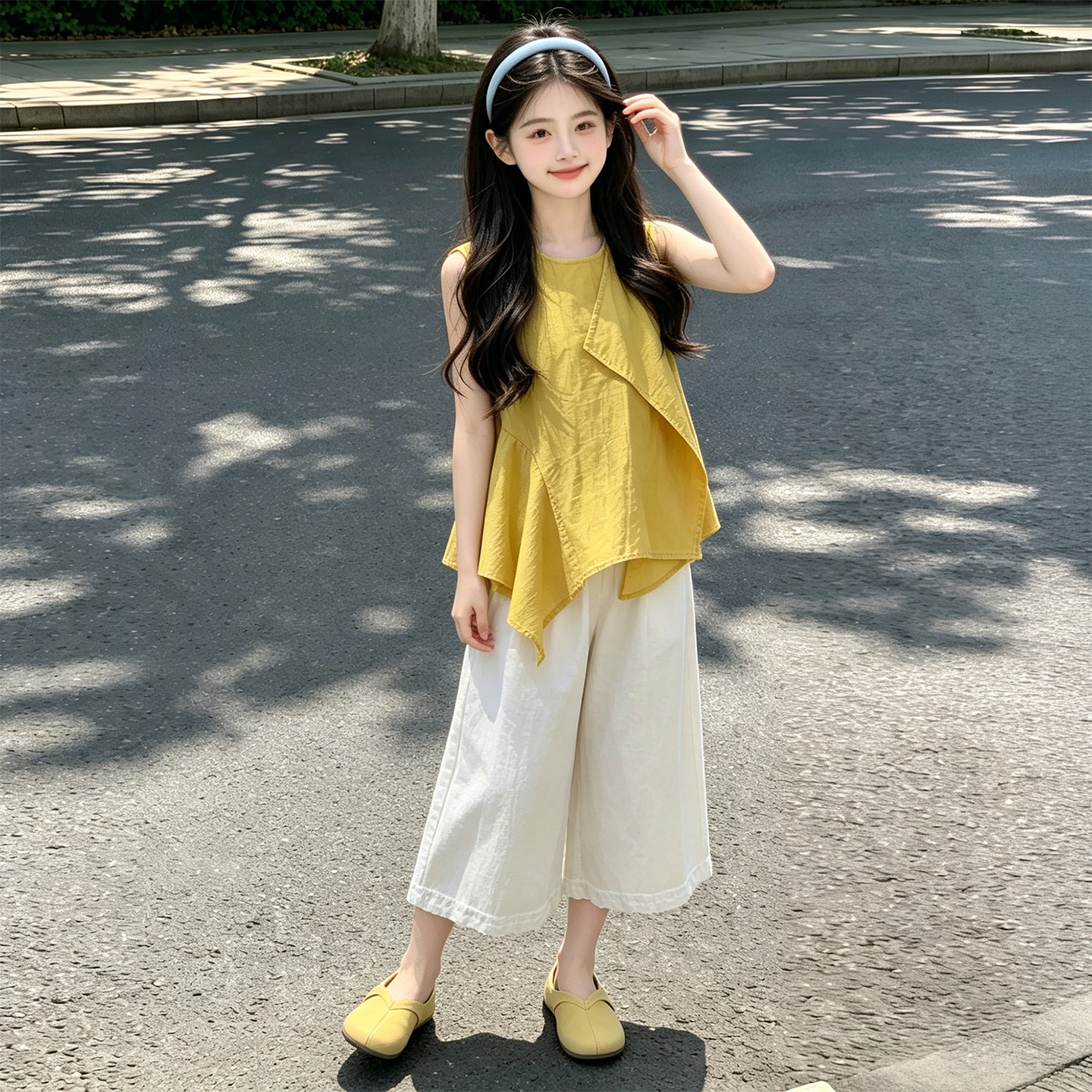 女童夏季套装2026新款洋气时髦不规则儿童衣服女孩无袖两件套大童
