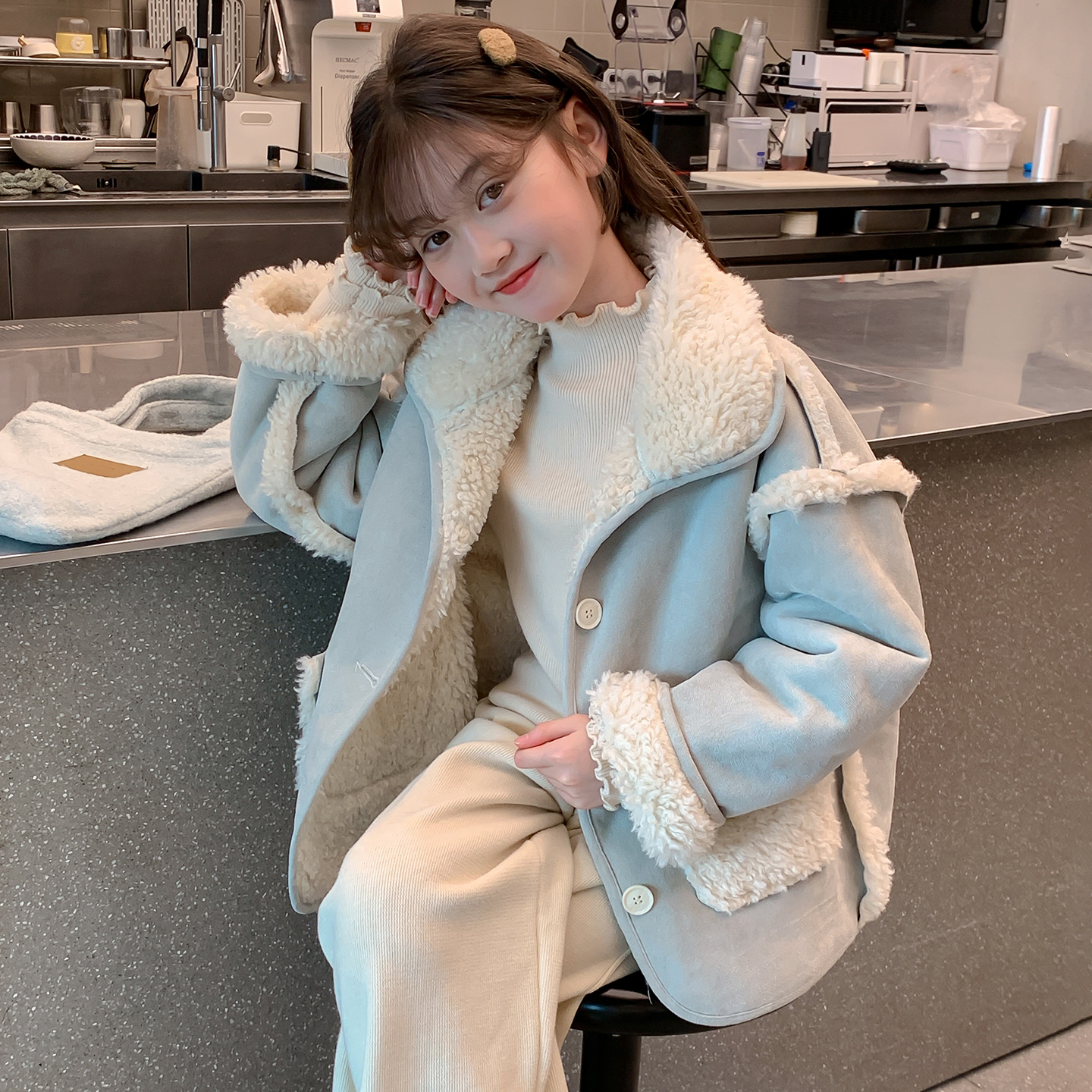 女童外套2025新款冬装上衣女孩皮毛一体秋冬季加绒加厚儿童仿皮草