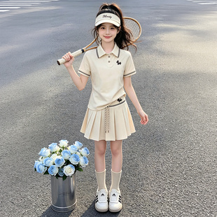 女童夏装套装2026新款儿童短袖polo衫百褶裙子两件套女孩夏季运动