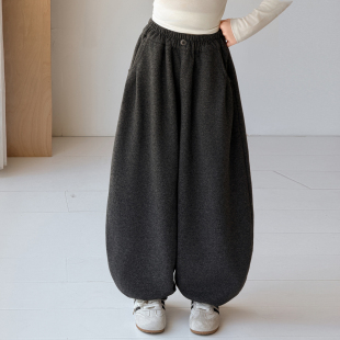 女童灯笼裤春秋季厚款儿童裤子女孩呢子裤2026新款宽松小脚深灰色
