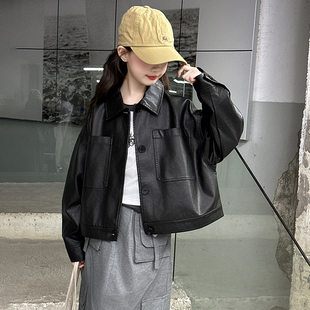 女童皮衣黑色儿童皮夹克外套2025新款洋气时髦秋季女孩机车服大童