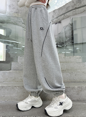 女童裤子2026新款春装儿童长裤初中生女孩束脚卫裤灰色春秋季大童