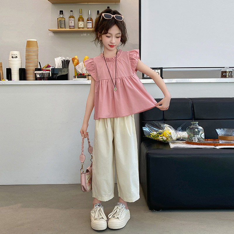 女童夏季套装2026新款洋气时髦夏装女孩衣服中大儿童七分裤两件套