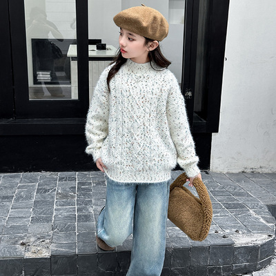 女童毛衣2025新款秋冬季加厚大儿童针织衫半高领女孩水貂绒毛线衣
