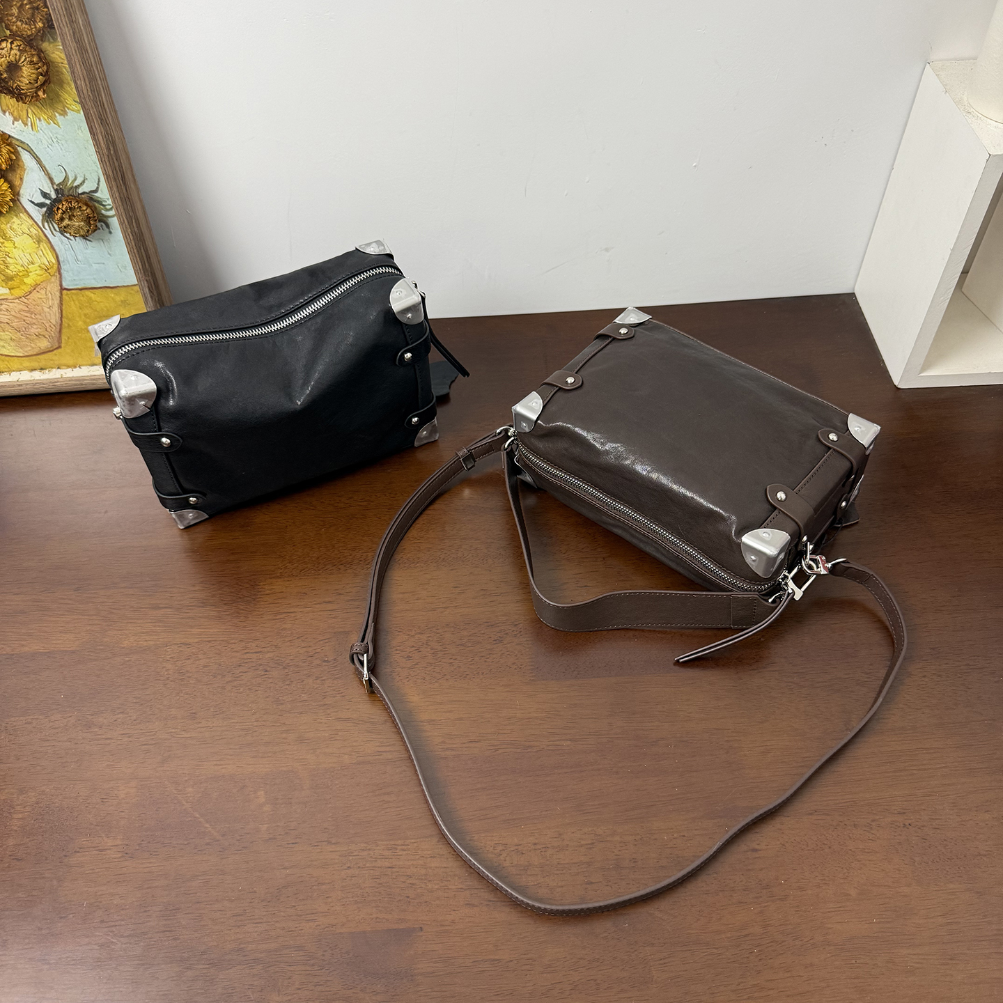 MrFu复古盒子包女头层牛皮