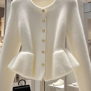 2025秋冬新款高级高端气质白色香风毛衣上衣收腰显瘦针织开衫外套