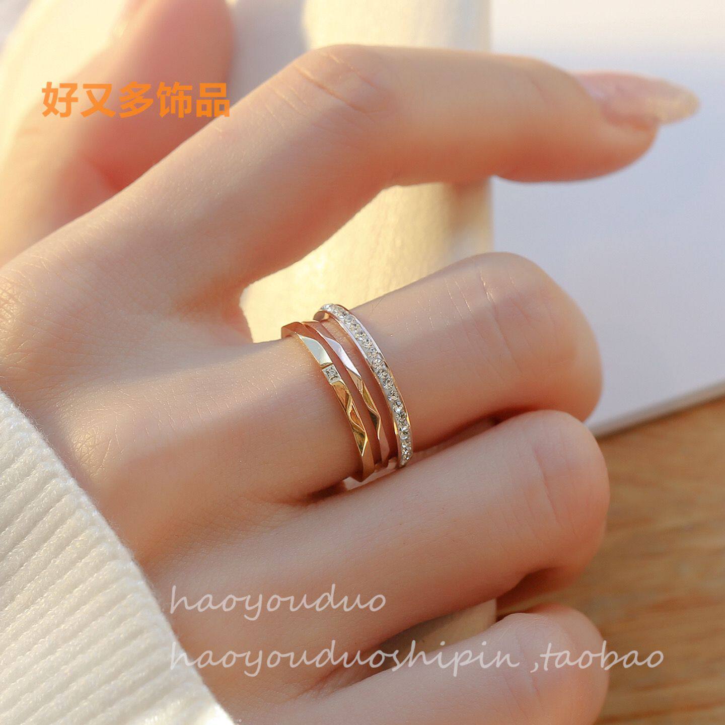 时尚设计感切面批花细满诰精致戒指ins轻奢百搭个性气质食指指环