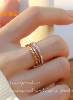 细满诰精致批花切面食指指环百搭