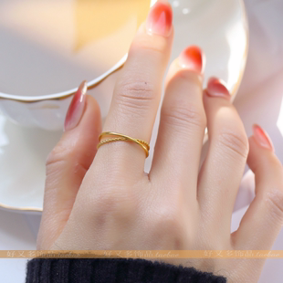 新时尚小众个性麻花双环交叉金色戒指气质轻奢高级感简约食指环