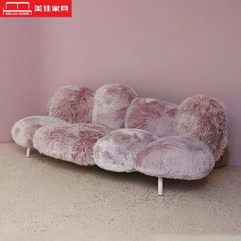 意大利设计师奶油风样板房展示毛绒创意网红少女粉毛茸茸粉扑沙发,住宅家具,沙发,淘宝优惠券,粉丝福利购,淘宝优惠卷