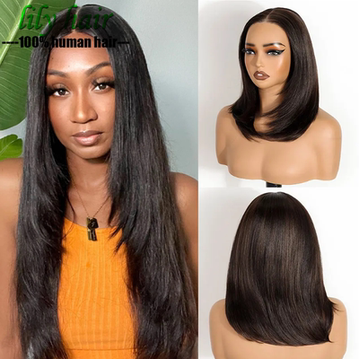 Layered Cut Straight Human Hair Wear Go Glueless Lace Wigs