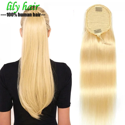 Blonde 613 Straight Human Hair Ponytail Clip In Extensions