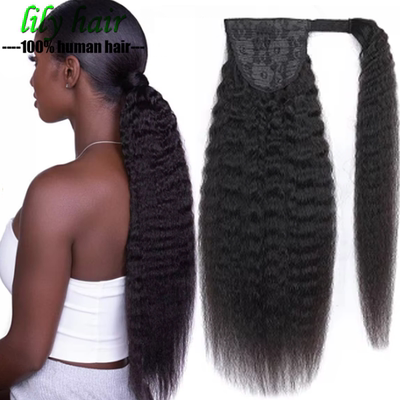 Clip In Kinky Straight Around Ponytail Human Hair Extensions
