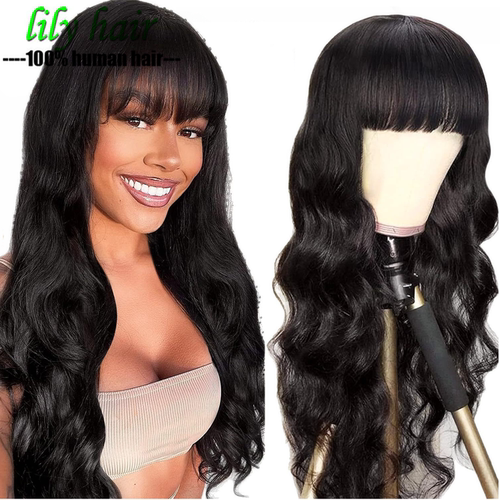 Body Wave Indian Human Hair Wig With Bang For Women 刘海头套