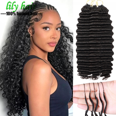 Deep Wave Crochet Human Hair Feather Boho Braids Extensions